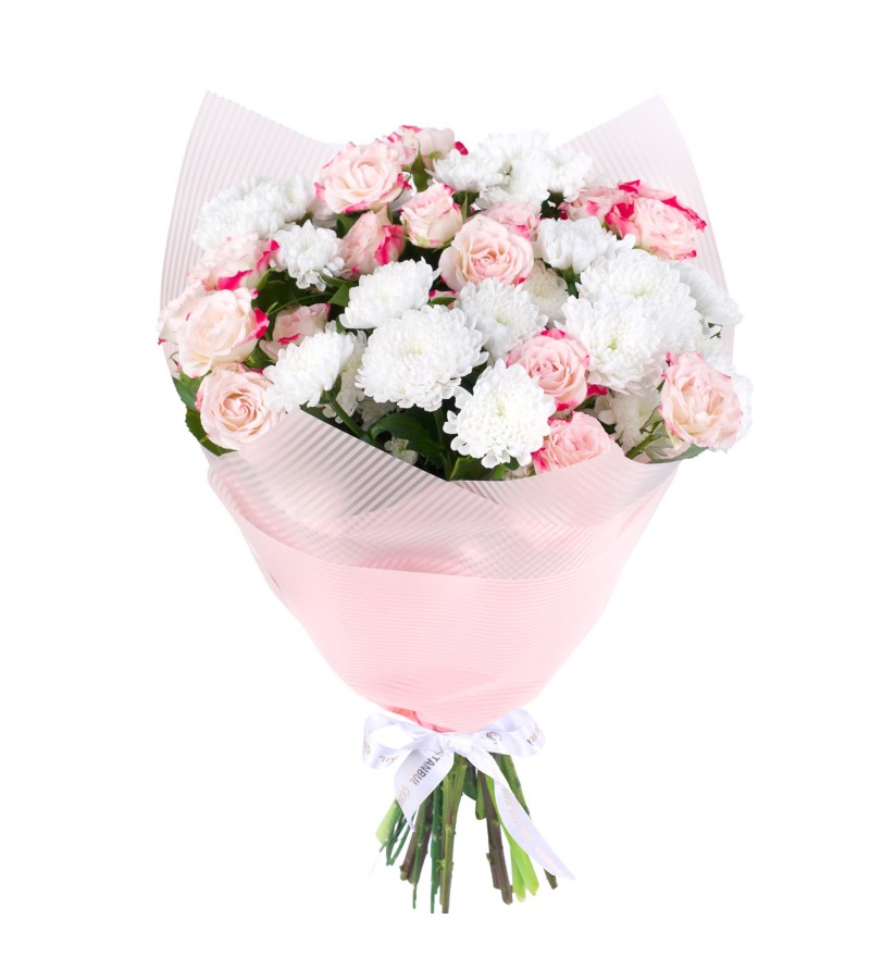 Pembe Gül ve Beyaz Kasımpatı Buketi